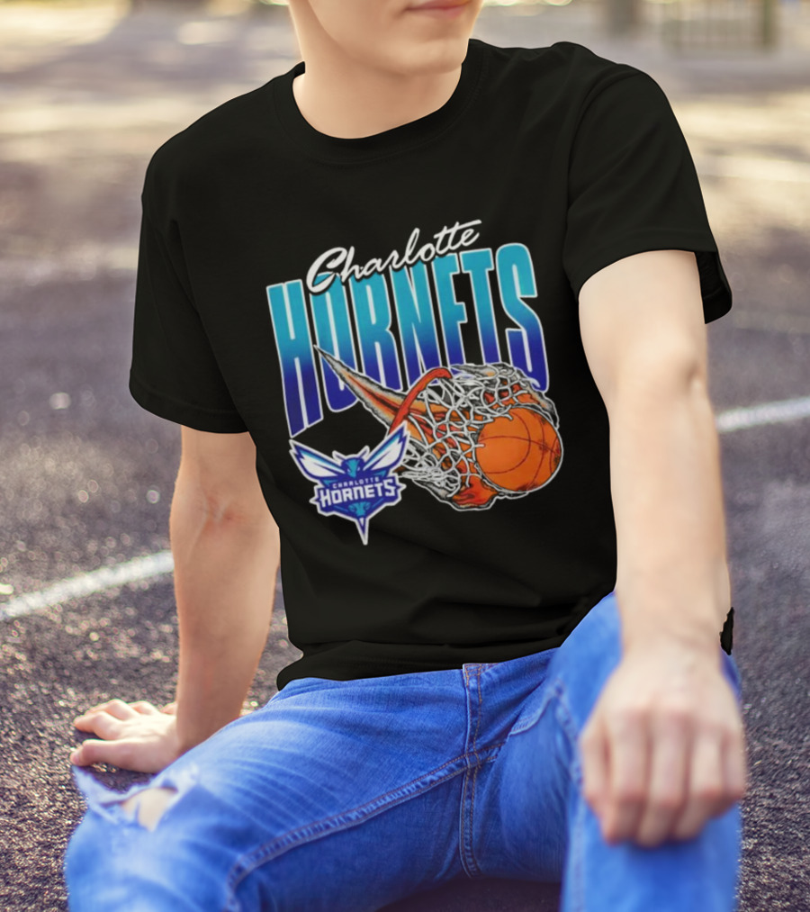 Charlotte Hornets Basketball Fire And Net T-Shirt