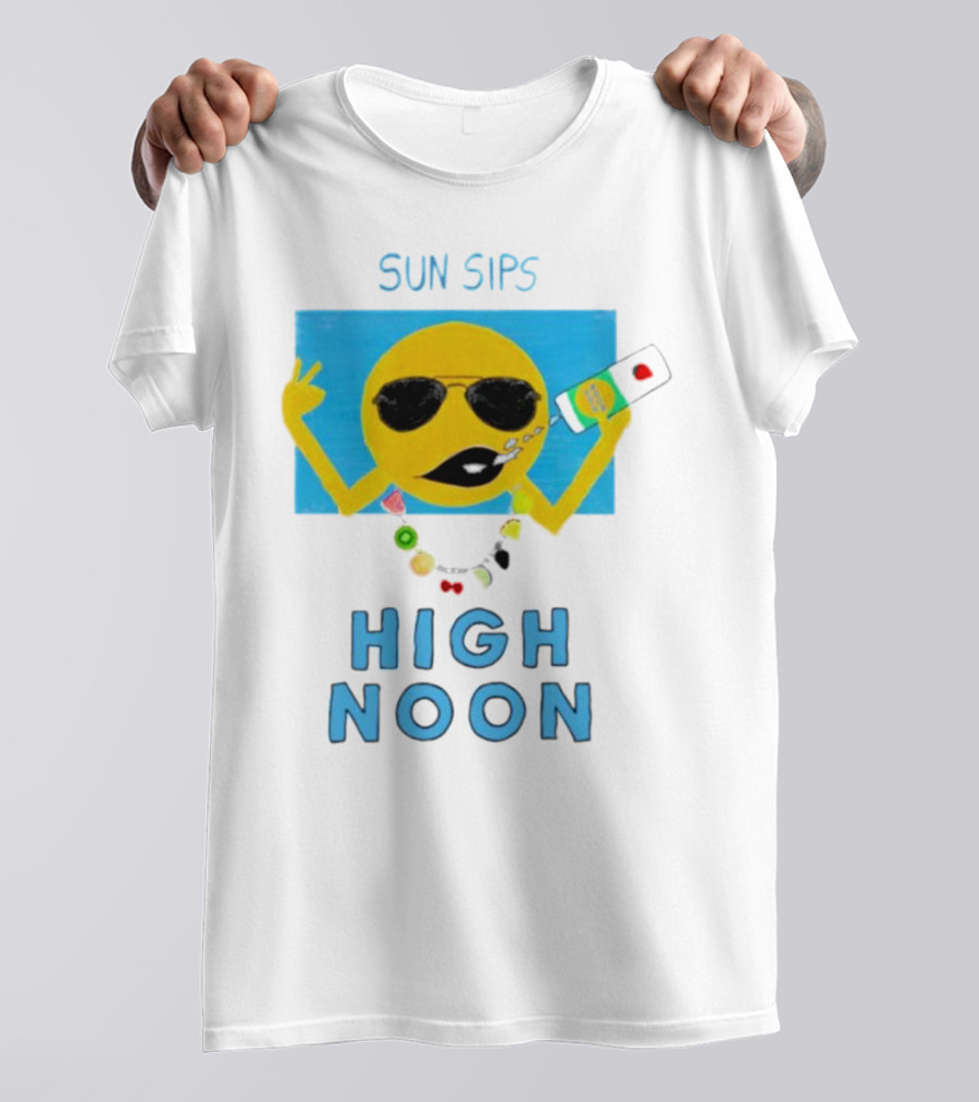 Sun Sips High Noon Emoji With Sunflower Style Glasses And Drink T-Shirt