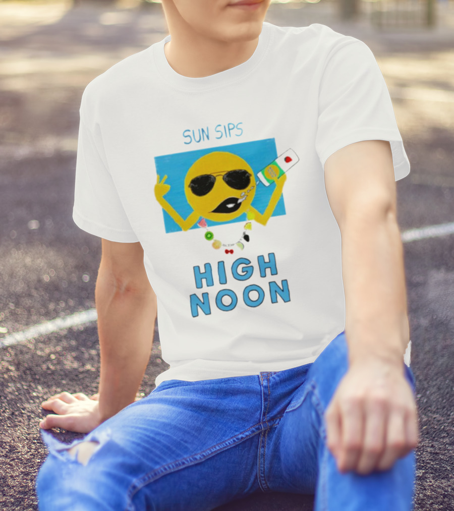 Sun Sips High Noon Emoji With Sunflower Style Glasses And Drink T-Shirt