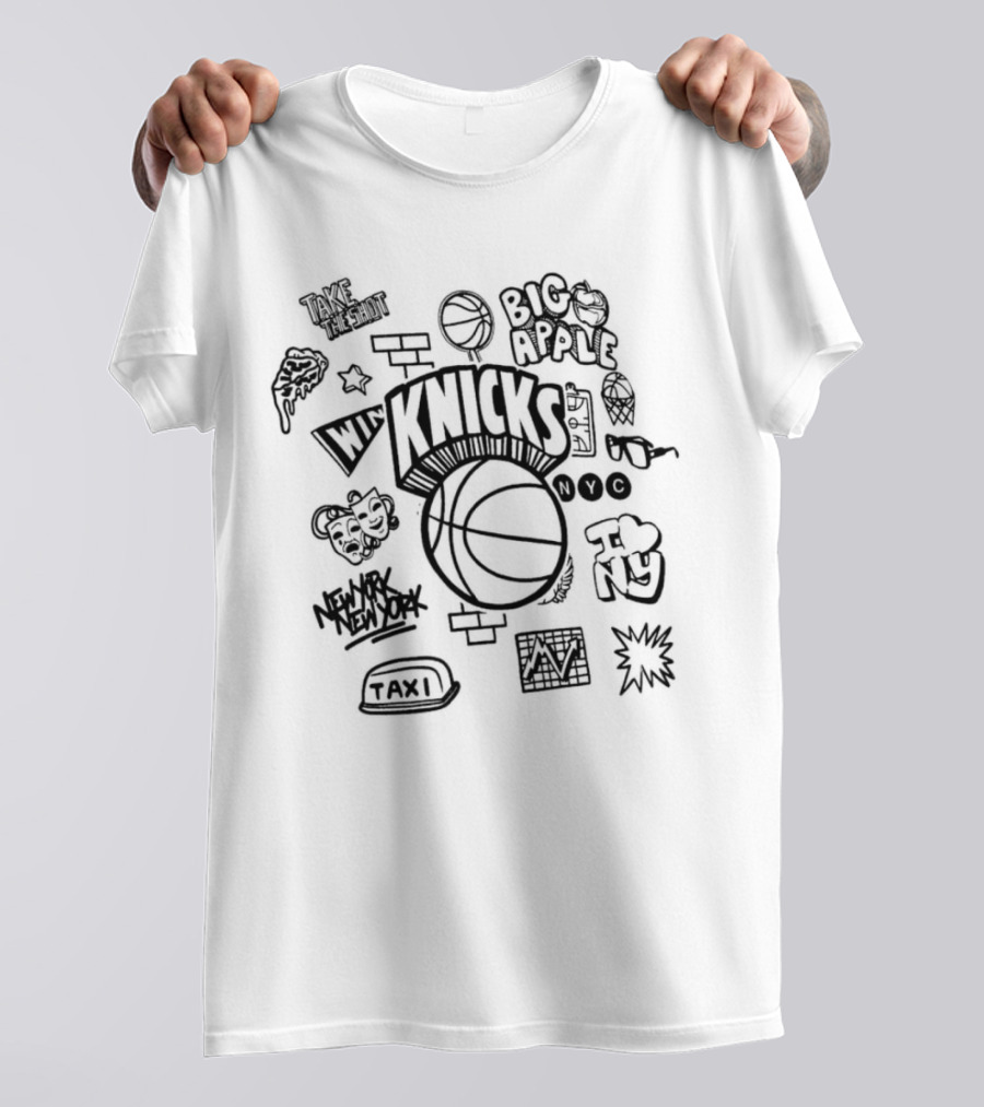 New York Knicks Big Apple NYC Hardwood Classics Doodle T-Shirt