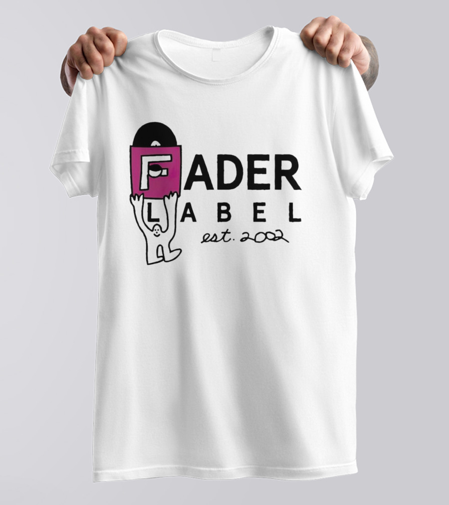 Fader Label Est 2002 Vinyl Record Icon With Pink Block F And Cartoon Character T-Shirt