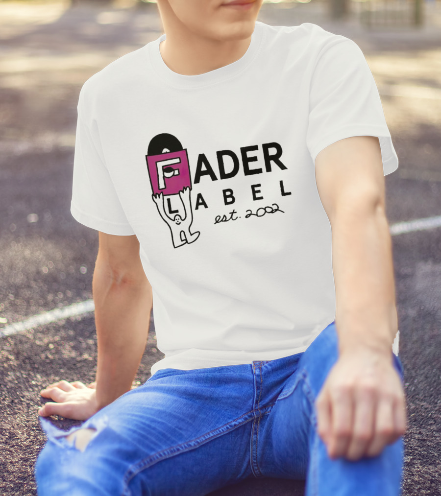 Fader Label Est 2002 Vinyl Record Icon With Pink Block F And Cartoon Character T-Shirt