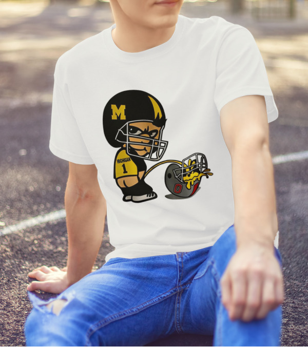Michigan Wolverines M Football Player Pissing On Ohio State Helmet With O T-Shirt