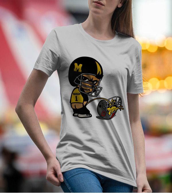 Michigan Wolverines M Football Player Pissing On Ohio State Helmet With O T-Shirt