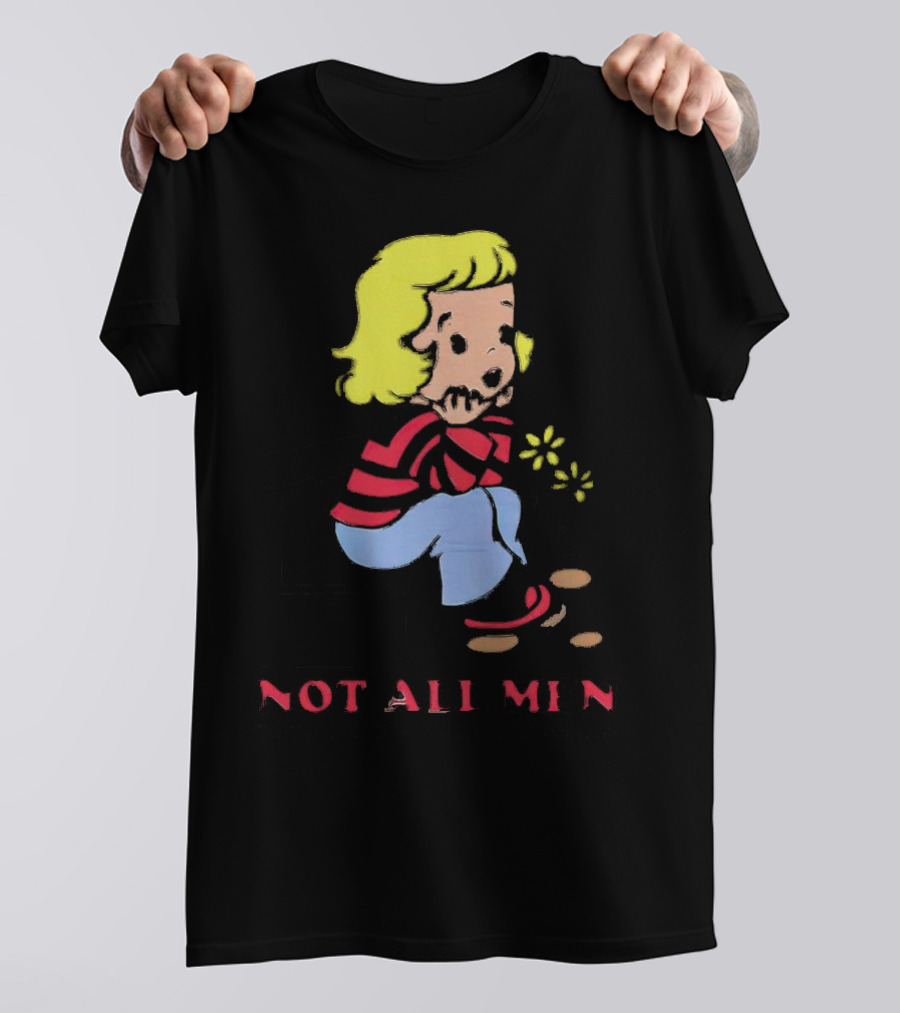 Not All Men But Somehow Always A Man Cartoon Character Sitting On Steps With Flowers T-Shirt
