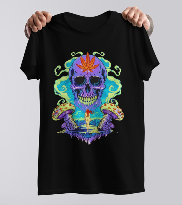 Skull Ethereal Euphoria Psychedelic Mushroom Fantasy T-Shirt