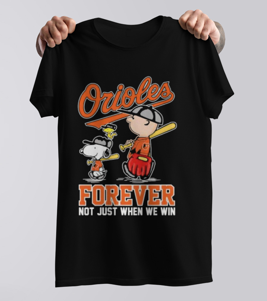 Orioles Forever Not Just When We Win Charlie Brown Snoopy Woodstock Walking T-Shirt