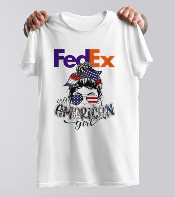 FedEx All American Girl Messy Bun Bandana And Sunglasses With Flag Elements T-Shirt