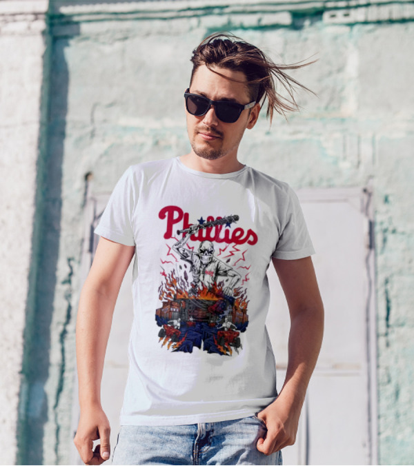 Phillies Ring The Bell Skeleton Flames T-Shirt