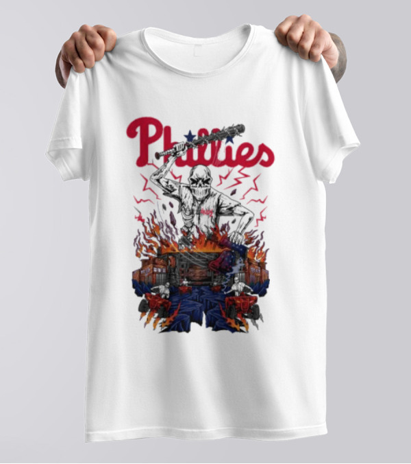 Phillies Ring The Bell Skeleton Flames T-Shirt