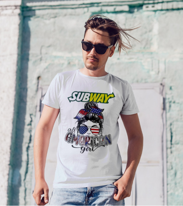Subway All American Girl Messy Bun Patriotic Bandana And Sunglasses T-Shirt
