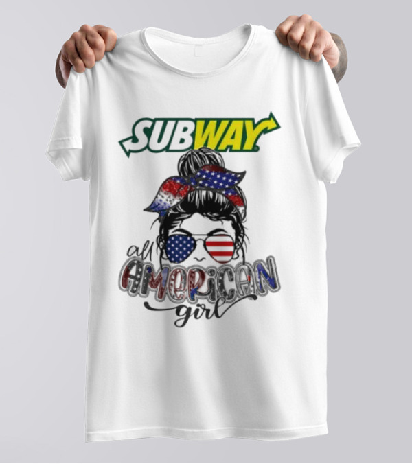 Subway All American Girl Messy Bun Patriotic Bandana And Sunglasses T-Shirt