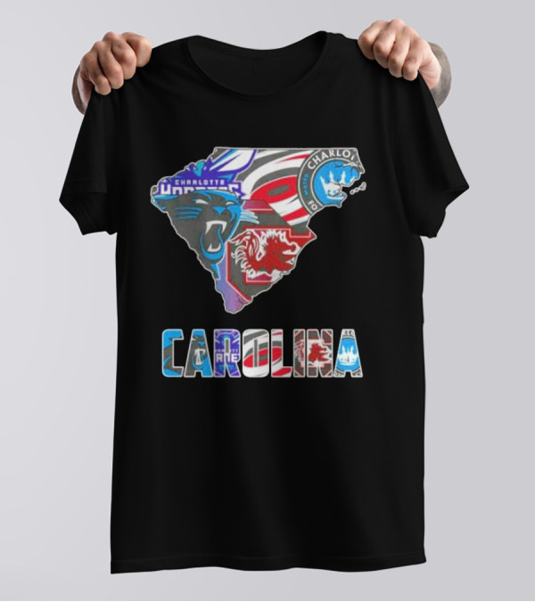 Carolina Panthers Hurricanes Gamecocks Charlotte Hornets FC Map T-Shirt