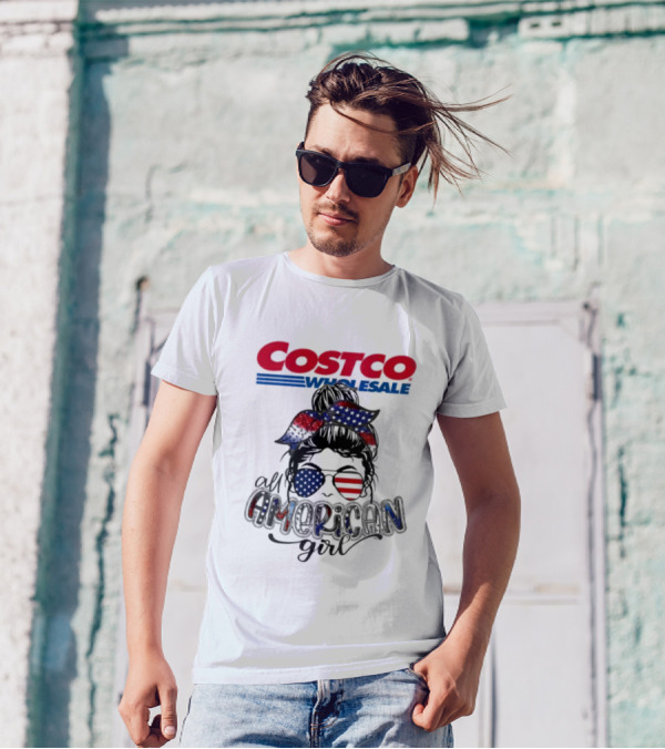 Costco Wholesale All American Girl Messy Bun Sunglasses Bandana USA Flag T-Shirt