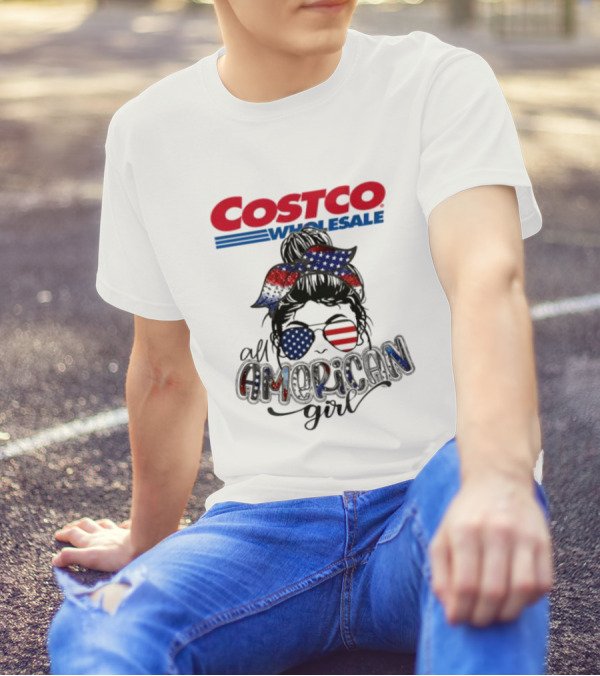 Costco Wholesale All American Girl Messy Bun Sunglasses Bandana USA Flag T-Shirt