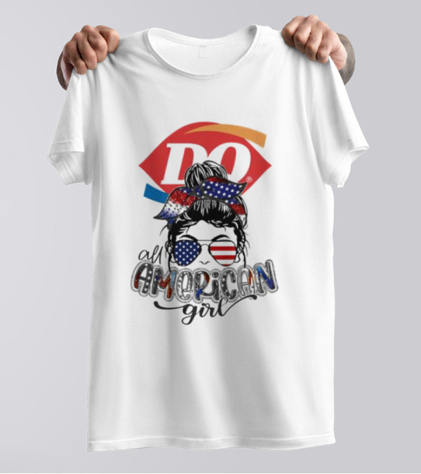 Dairy Queen All American Girl Messy Bun Patriotic髁 T-Shirt