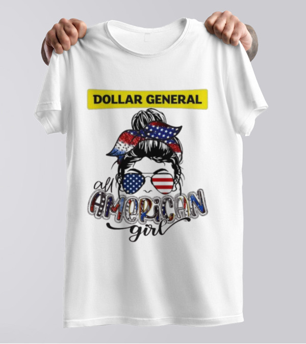 Dollar General All American Girl Messy Bun Flag Bandana Sunglasses T-Shirt