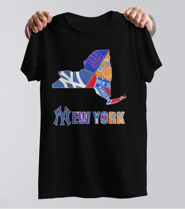 New York Yankees Giants Knicks Rangers Sports Map T-Shirt