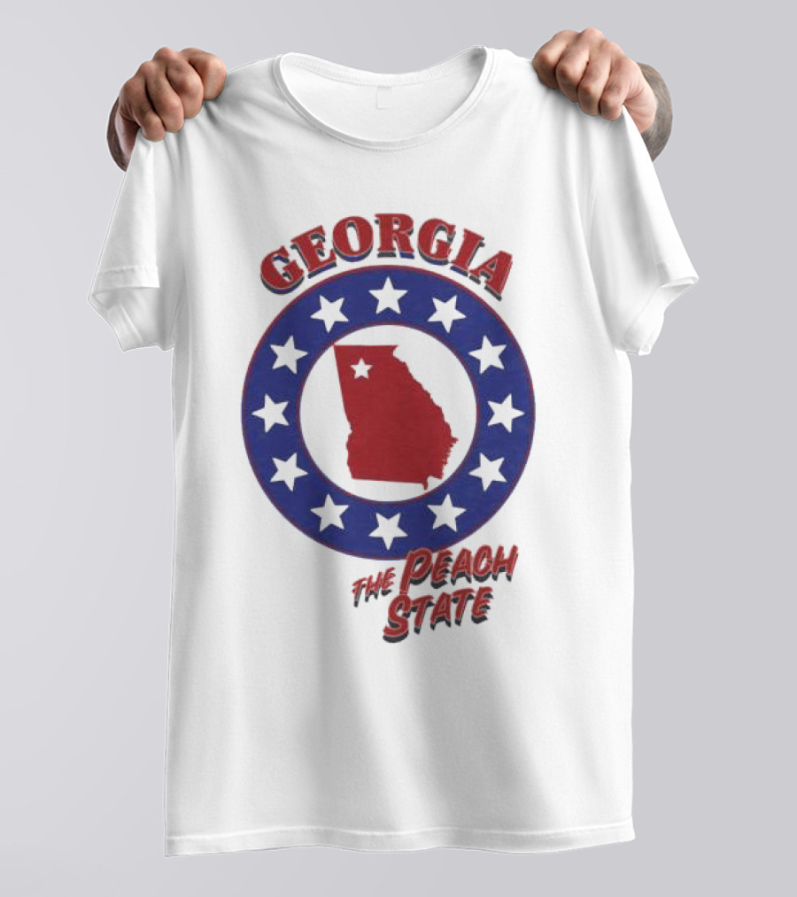 Georgia The Peach State Red And Blue Star Circle T-Shirt