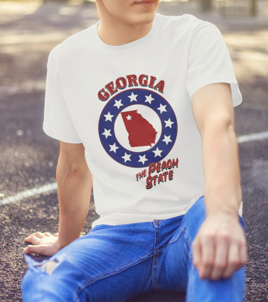 Georgia The Peach State Red And Blue Star Circle T-Shirt