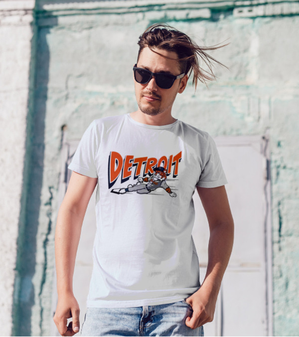 Detroit Sliding Tiger Baseball Player T-Shirt