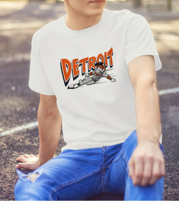 Detroit Sliding Tiger Baseball Player T-Shirt