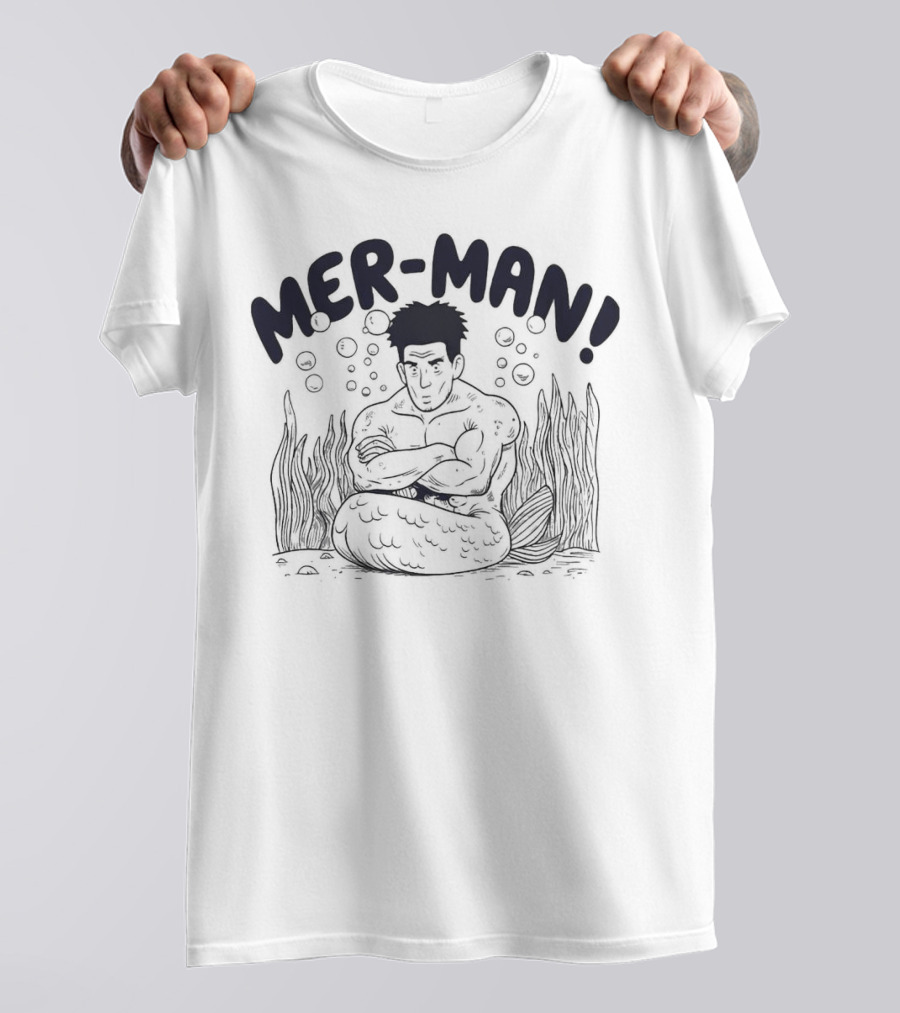 MER-MAN Cross-Armed Mermaid With Bubbles And Seaweed T-Shirt