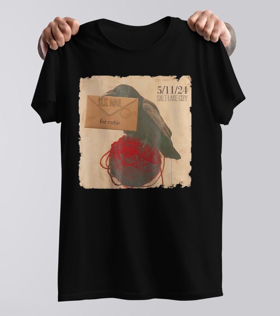 US Mail For Cutie 5/11/24 Salt Lake City Raven With Envelope And Red String T-Shirt