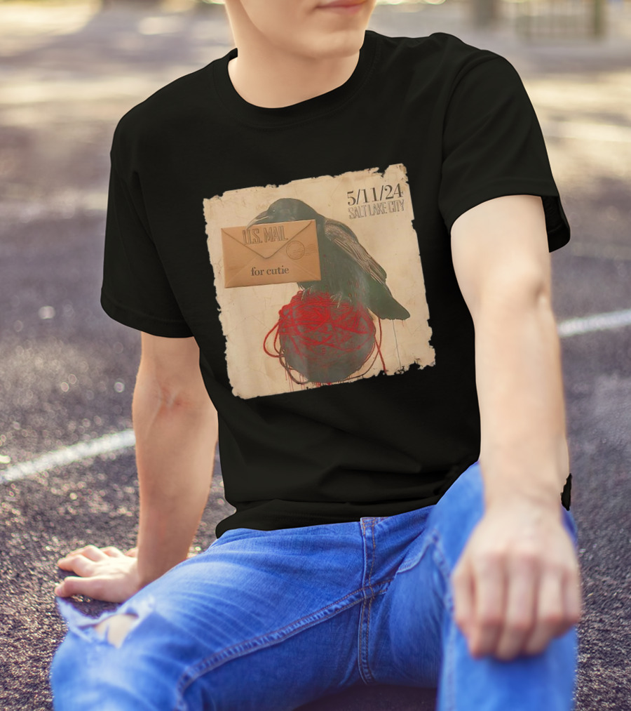 US Mail For Cutie 5/11/24 Salt Lake City Raven With Envelope And Red String T-Shirt