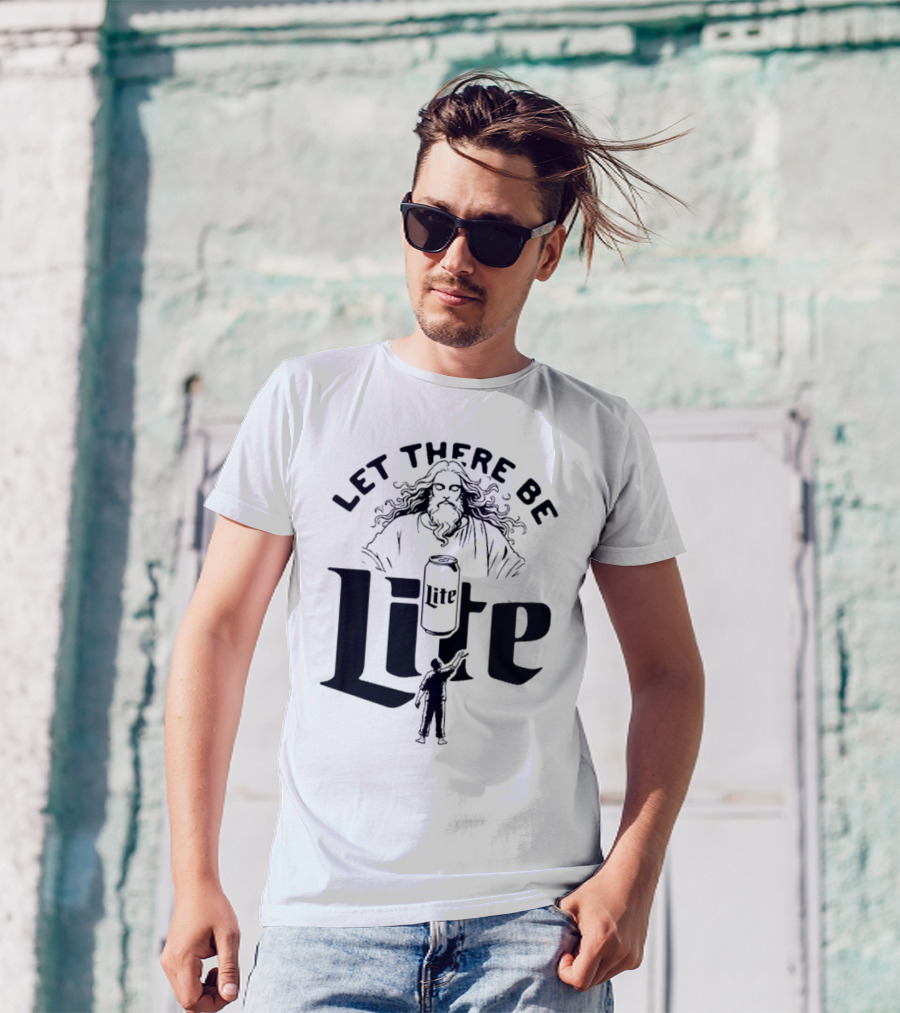 Let There Be Lite Jesus Design Featuring Beer Can And Figure T-Shirt