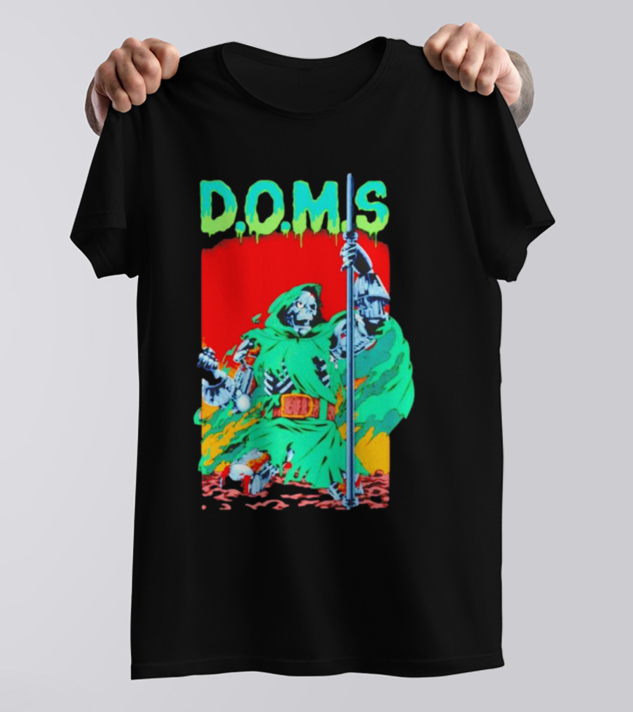 D.O.M.S Skeleton Warrior In Green Cloak Holding Staff T-Shirt