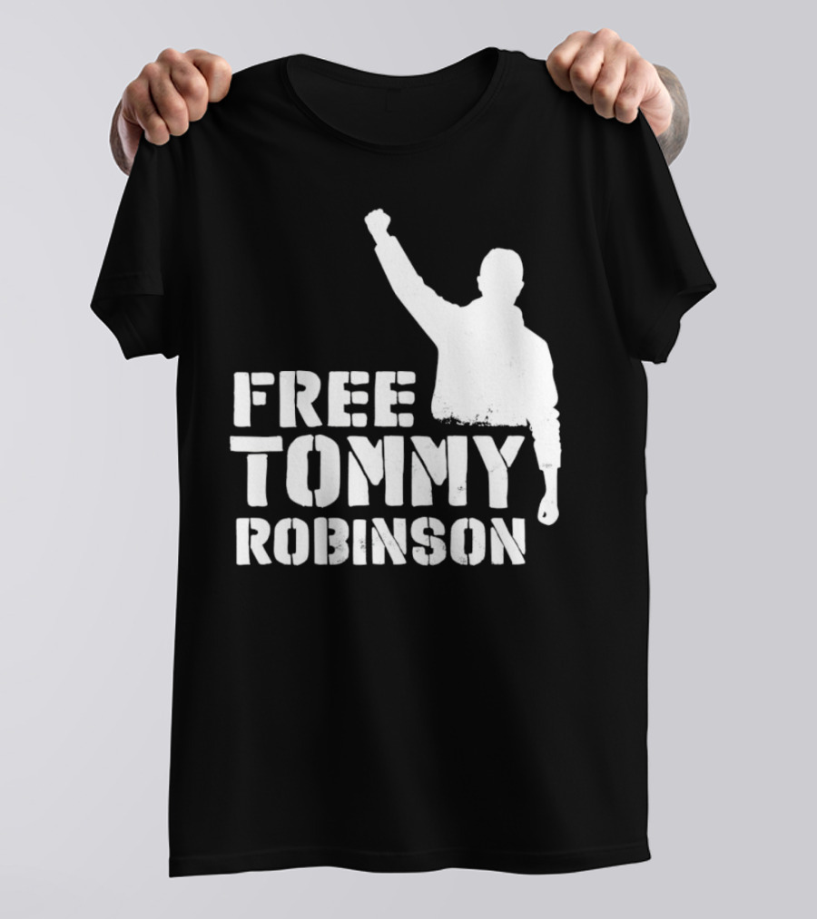 Free Tommy Robinson Silhouette Fist Raised Protest T-Shirt