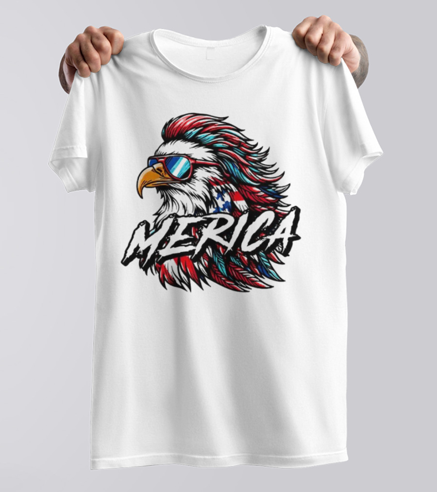 Merica Mullet Eagle With Patriotic Sunglasses And Americana Colors T-Shirt