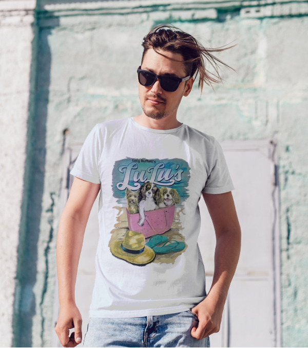 Lucy Buffett’s LuLu’s Beach Dogs In Pink Bag With Hat And Flip-Flops T-Shirt