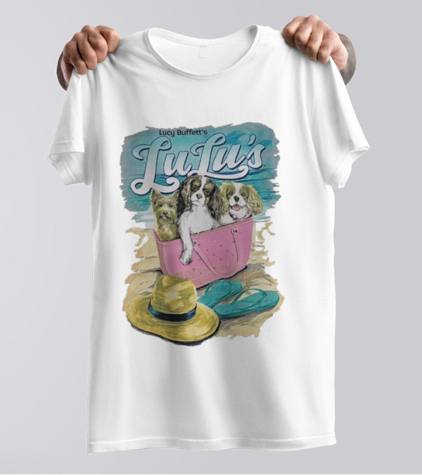 Lucy Buffett’s LuLu’s Beach Dogs In Pink Bag With Hat And Flip-Flops T-Shirt