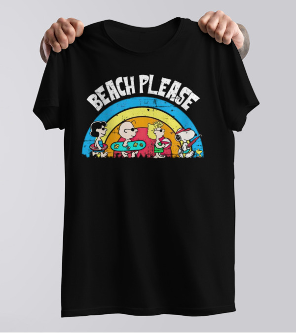 Beach Please Peanuts Surf Snoopy Charlie Brown Woodstock Lucy T-Shirt