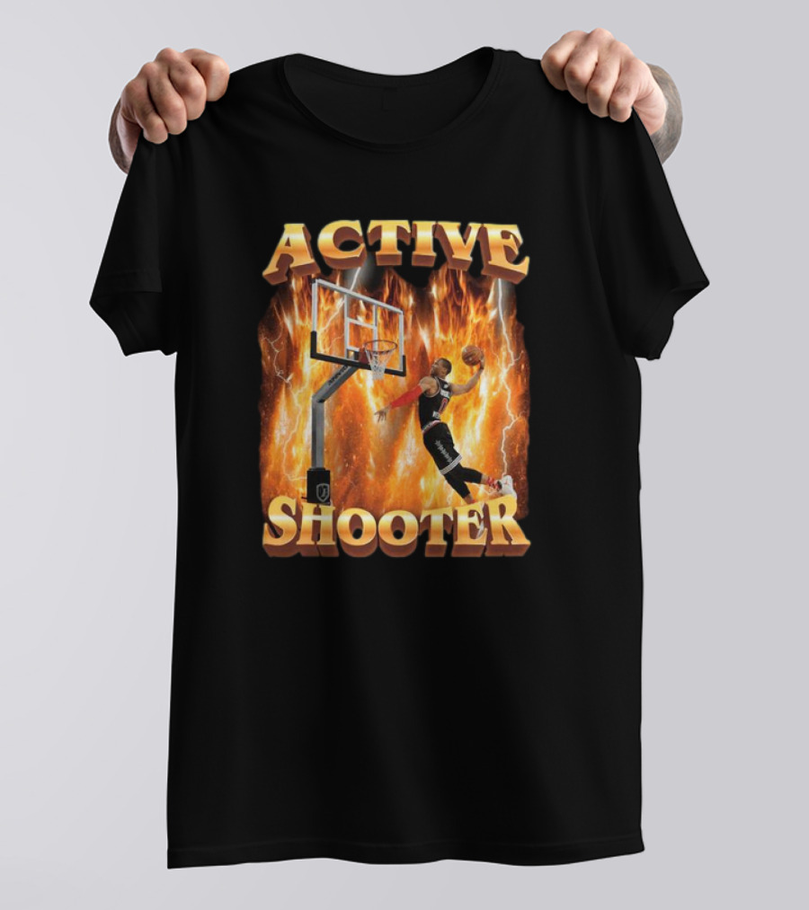 Active Shooter Basketball Dunk With Fiery Background T-Shirt