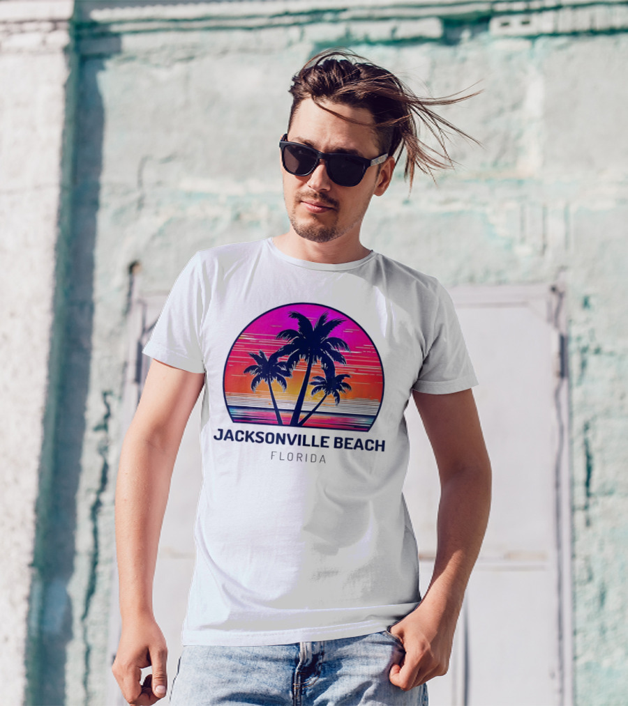 Jacksonville Beach Florida Palm Tree Sunset Circle T-Shirt