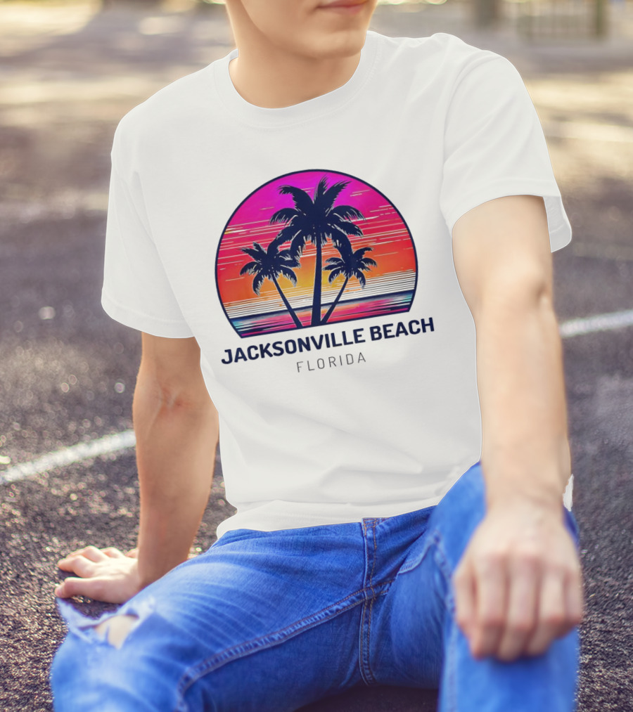 Jacksonville Beach Florida Palm Tree Sunset Circle T-Shirt