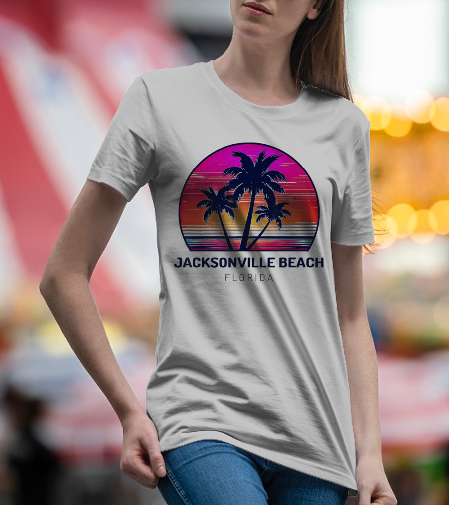 Jacksonville Beach Florida Palm Tree Sunset Circle T-Shirt