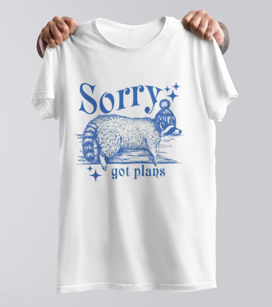 Sorry Got Plans Raccoon With Winter Hat And Stars T-Shirt