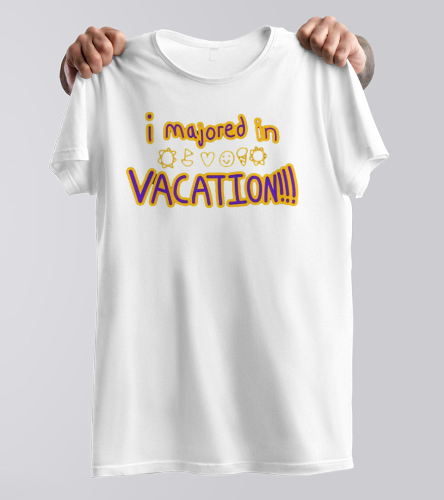 Weston Koury Wearing I Majored In Vacation Sun Heart Smile Cone Text T-Shirt