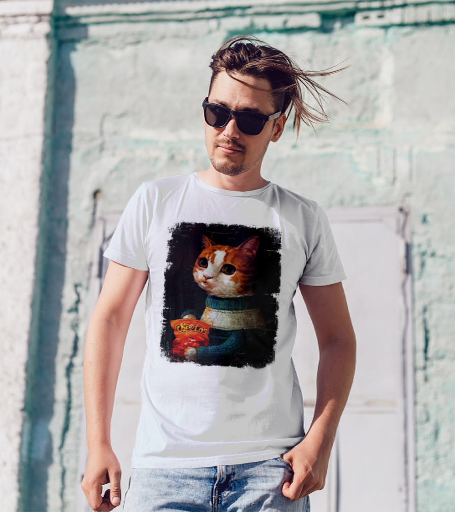 Cheetos Cat Holding Bag In T-Shirt