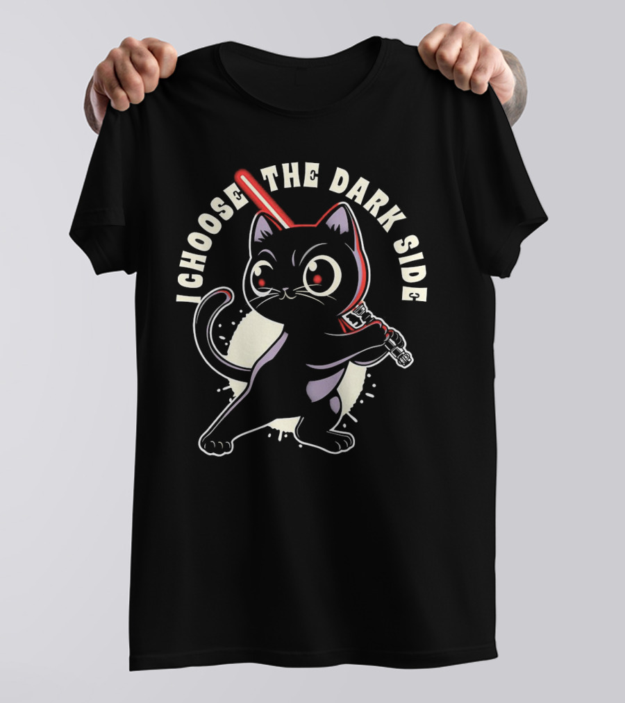I Choose The Dark Side Black Cat With Lightsaber T-Shirt
