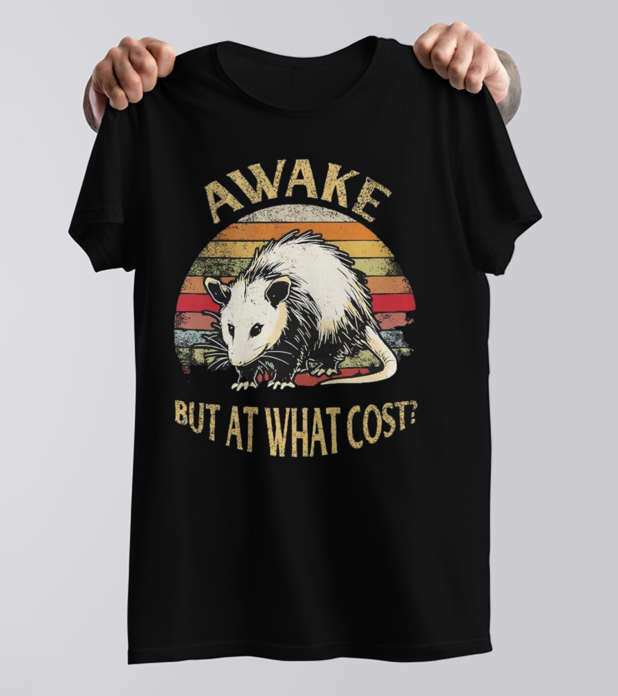 Awake But At What Cost Vintage Opossum Retro Stripes T-Shirt