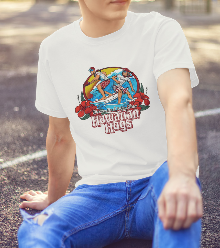 Wehiwa Aloy And Nolan Souza Hawaiian Hogs Surfing Razorbacks Baseball Flowers Beach Sun T-Shirt
