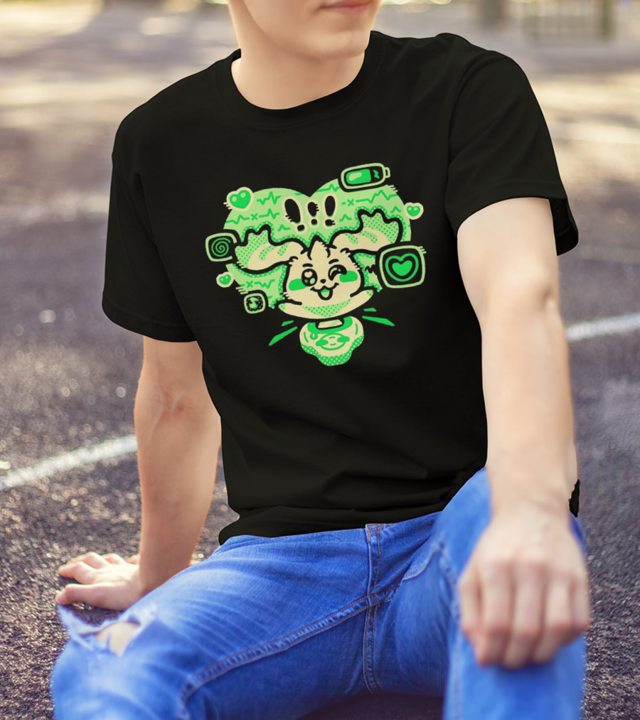 Terriermon Digimon Iconic Green Heartbeat Motif With Digital Symbols T-Shirt