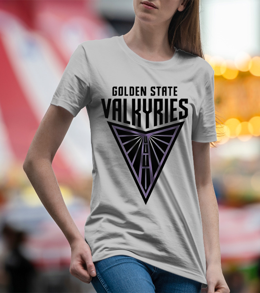 Golden State Valkyries Triangular Emblem In Black And Purple T-Shirt
