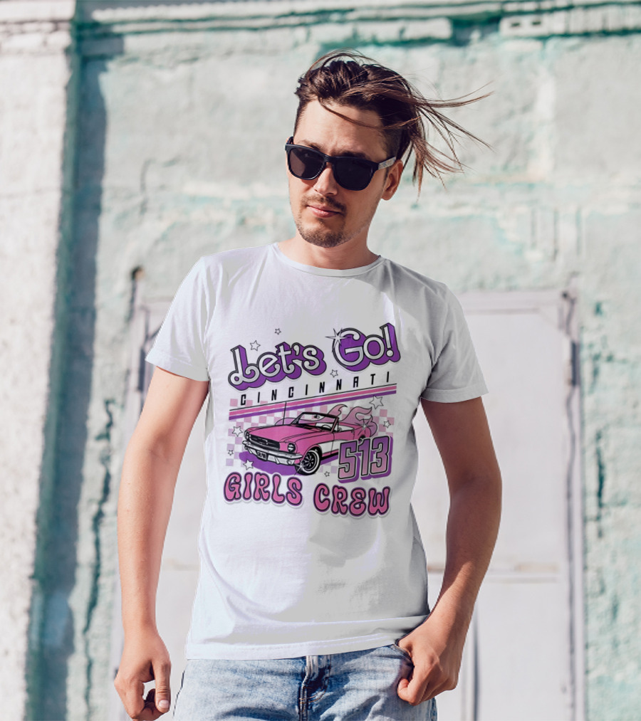 Let's Go Cincinnati Girls Crew 513 Pink Car T-Shirt