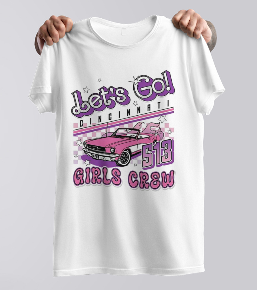 Let's Go Cincinnati Girls Crew 513 Pink Car T-Shirt